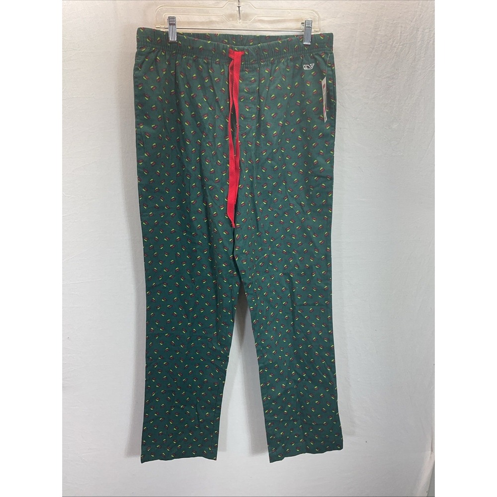 New Vineyard Vines Christmas Pajama Pants Men's M Green Holiday Woody Tree Whale